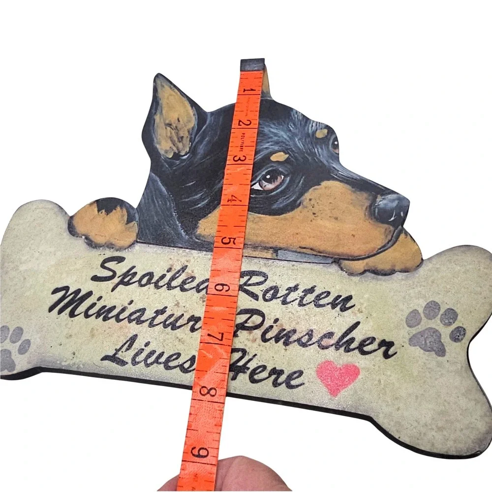 Vintage Miniature Pinscher Wood Wall Sign Spoiled Rotten Dog Bone Plaque Y2K Art
